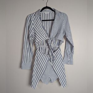 S Petal Dew Blue Striped Tie Front Romper